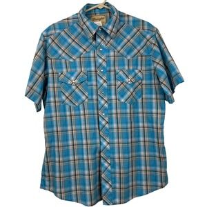 Wrangler Mens Blue Plaid Western Fashion Short Sleeve Pearl Snap Shirt WM181LB L